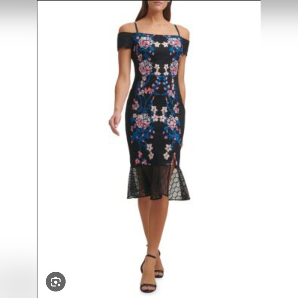 GUESS WOMEN'S EMBROIDERED PEPLUM FLORAL DRESS SIZE 8 - Picture 1 of 10